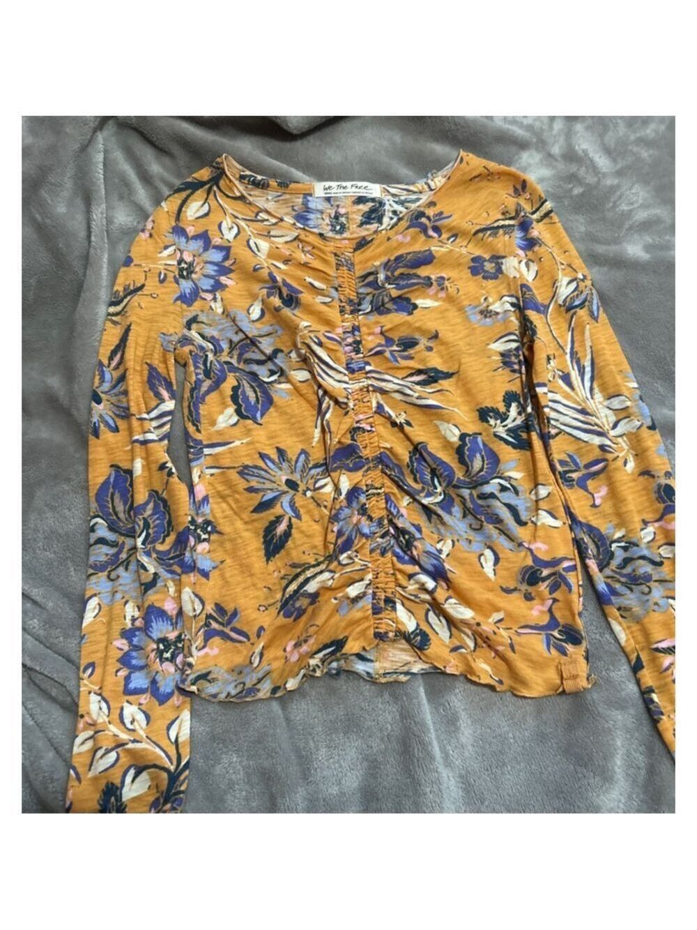 Women's We The Free Long Sleeve Tee S Orange Blue Floral